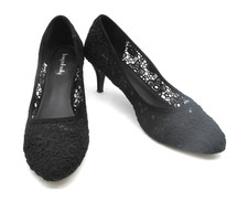 LONG TALL SALLY  Size 11 Women's Lacey Black Mid Hel Court Shoes. Pre Loved