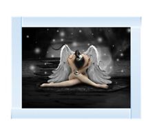 SILVER ANGEL with WINGS Picture Liquid Glitter Wall Art Mirrored Frame 55x55cm
