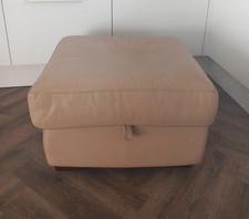 DFS Stone Beige Latte Leather Storage Pouffe Footstool COLLECT NORTHAMPTON