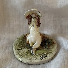 Zampiva  Handmade & Hand Painted Pottery Girl On Bench 3 Inch Figurine