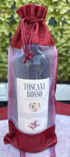 1 x WINE RED BURLAP/HESSIAN CLEAR WINDOW WINE BOTTLE GIFT BAG H 35cm X W 15cm