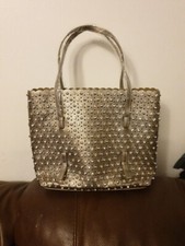 Frank Usher Crystal & Studded Tote Bag Metallic Pewter Handbag Gold Grey