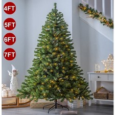 4/5/6/7Ft Large Artificial Christmas Tree With LED Lights Realistic Xmas Decor
