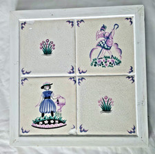POOLE PANEL WITH ART DECO ANTIQUE DORA BATTY NURSERY TILE PANEL, MOUNTED (C)