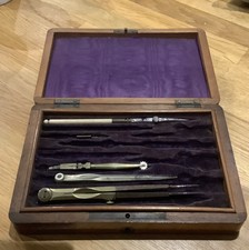 Antique Architectural Technical Drawing Set Wooden Box Missing Part Restoration 