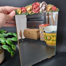 Vintage rectangle Barbola Mirror Bevelled Edge Italian floral mirror 13in X 9in
