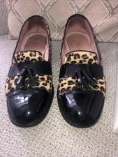 Ladies Elia.B Black Patent and Leopardskin Loafer shoe size 6
