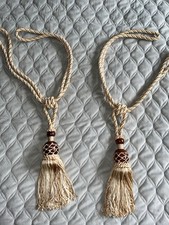 Vintage Gold/cream Tassel Curtain Tie Backs With Wooden Beads
