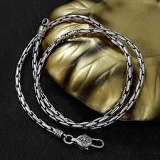 Solid s925 Sterling Silver Mens Tibetan Rope Chain Clasp Necklace 55/60/65CM NEW