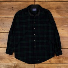 Vintage Pendleton Plaid Shirt Button L USA Made 80s Black Watch Tartan Mens