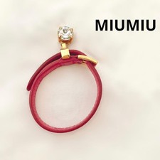Miu Miu Crystal Leather Bracelet Pink Gold Rhinestone Women's Pre-owned Auth