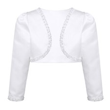 Girls Long Sleeves Bolero Shrug Wedding Satin Open Front Flower Girl Cardigan