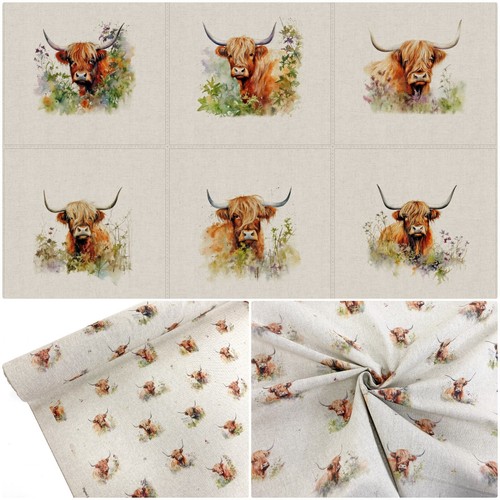 Highland cow panama fabric and - cow,