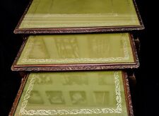 Antique Mahogany Nest of 3 Tables With Green Leather And Glass Top