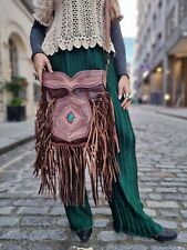 Brown LEATHER TASSEL BAG Fringe Native American Boho Western Hippie Vintage 70s