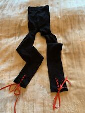 Ladies Footless Tights- 40 denier Plain Black - with Red Lace up Trim. Size M