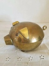 Round Brass Pig Trinket Box 
