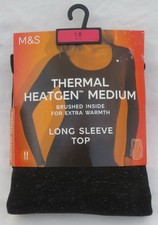 LADIES MARKS & SPENCER BLACK GLITTER THERMAL HEATGEN EXTRA WARMTH TOP SIZE 18