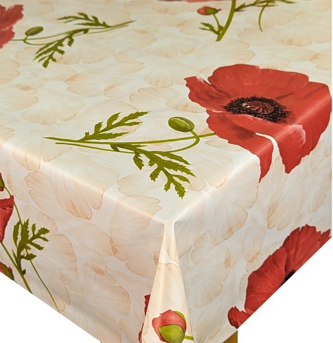 Poppies and leaves cream - leaves,