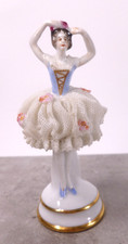 MINIATURE VOLKSTEDT GERMAN DRESDEN LACE FIGURE OF A LADY DANCER c.1915