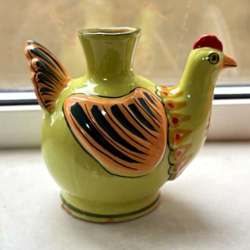 Hand painted green ceramic hen - green,