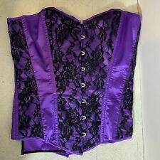 Corset Boulevard 32" Steel Boned Corset Black Purple Satin Lace Tight Burlesque