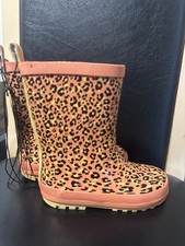 Kids Girls  pinky orange Leopard Print Wellies Wellington Boots size 9 infant 