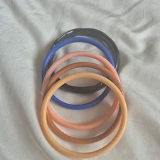 Genuine Vintage Plastic Black Blue And Peach Bangles From The 1980s
