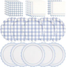 48PCS Light Blue Gingham Paper