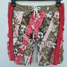O'Neill Women's Board Shorts Size 28 Brown/Pink Drawstring Waist VGC