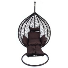Brown Rattan Effect Hanging Egg Swing Chair with footrest and raincover 