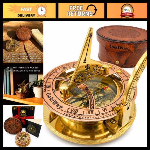 Brass sundial compass leather - sundial,