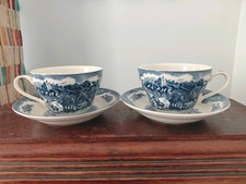 Johnson Brothers Old Britain Castles Blue Large / Breakfast Cups & Saucers x 2