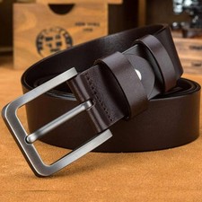 Mens Genuine Leather Belt Belts Real New Buckle For Trouser Jeans Black Brown UK