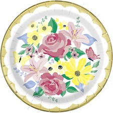 Floral Paper Plates Afternoon Tea Party Vintage Style Flower Birthday Plate 23cm
