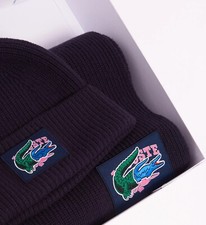 LACOSTE ORIGINAL SCARF & BEANIE GIFT SET NAVY BLUE NEW WITH TAGS AND GIFT BOX