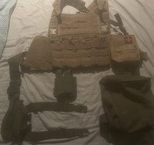 Warrior Assault Systems Chest Rig/ MOLLE/ Tan plus Drop Leg Holster and Dump Bag