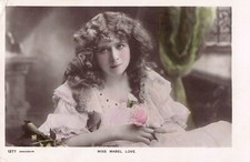 POSTCARD - EDWARDIAN ACTRESS - MISS MABEL LOVE - HAND TINTED - DUPLEX - 1905
