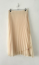 Zara Skirt Women's Pleated Dipped Hem Lined Layer Cream Midi Size XL BNWT