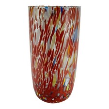 Large Murano Glass Vase Red Millefiori 22cm