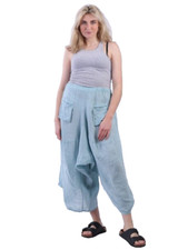 Italian Harem Palazzo Pants Lagenlook Linen stretch waist New Size UK 12-18