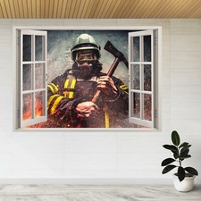 Firefighter Man In Fire Holds