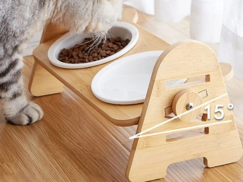 Bamboo adjustable elevated dog - elevated,