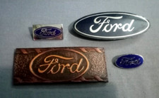 Ford Motor Co 2x Enamel Badges Lapel Pins 1x Plastic Decal 1x Leather Badge