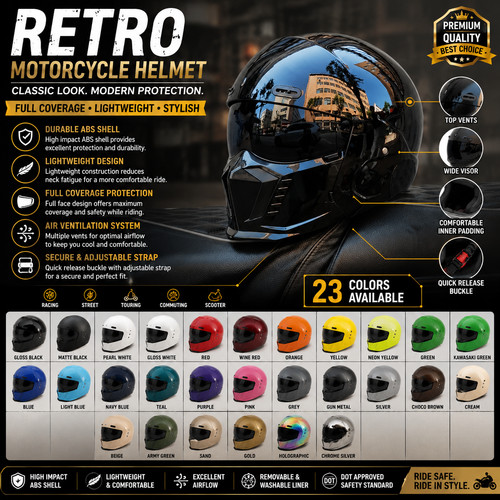 Retro motorcycle helmet abs - motorcycle,