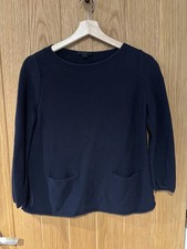 COS Ladies Navy Blue Sweater Oversized Round Neck Fine Knit 100% Cotton Size XS 