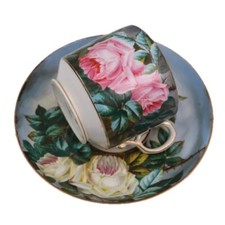 Mustache Cup Saucer George Jones Painted Roses Circa 1876