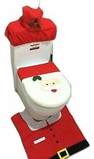 3 Pcs Christmas Decorations Santa Toilet Seat Cover and Rug Bathroom Set Gift