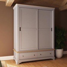 1.5M 2 Door 2 Drawer Sliding Combination Wardrobe Oak Dove Grey Painted
