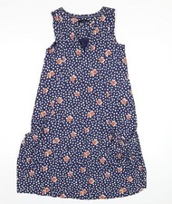 NEXT Womens Blue Geometric Cotton A-Line Size 8 V-Neck Pullover